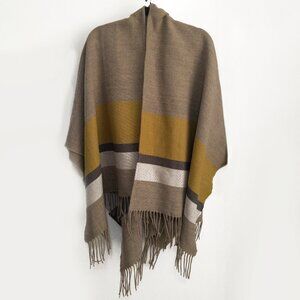 Uniqlo 2 Way Stole Colour Block Acrylic Yellow Tan Fringe Scarf Japan Blanket